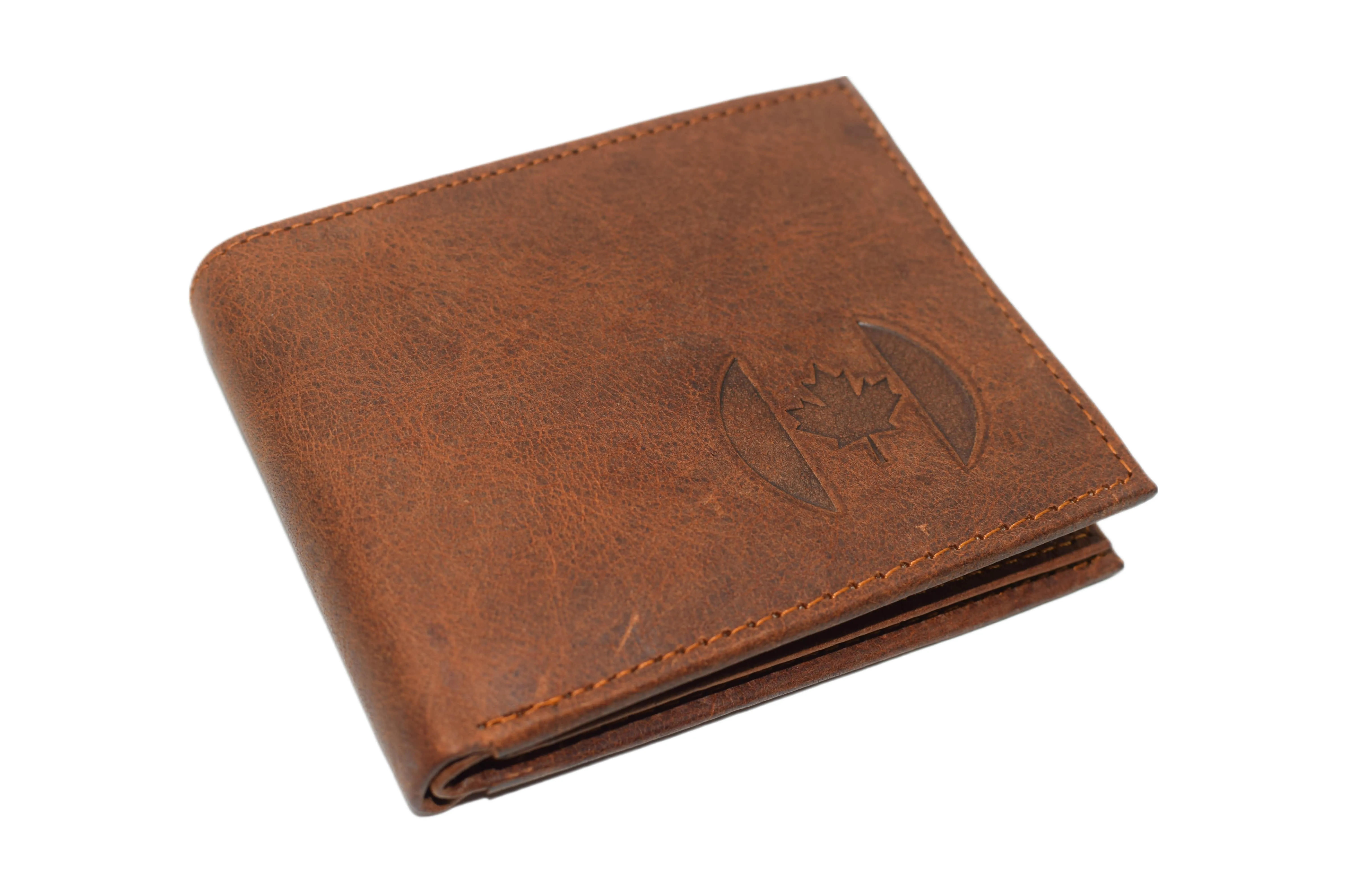 RFID53NUTN Real Genuine Leather RFID Blocking Wallets Mens Wallet Bifold Classic Engraved Logos