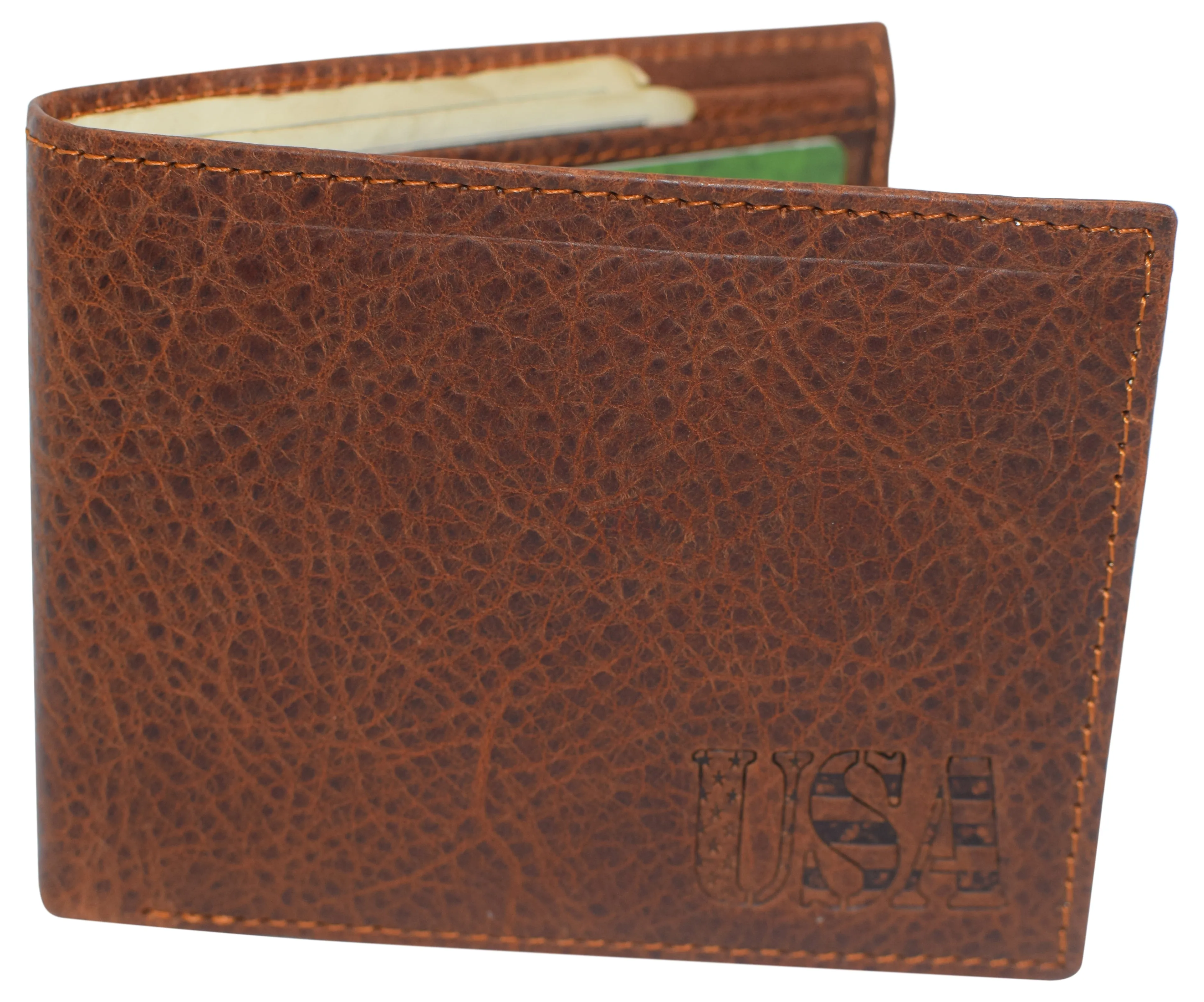 RFID53NUTN Real Genuine Leather RFID Blocking Wallets Mens Wallet Bifold Classic Engraved Logos