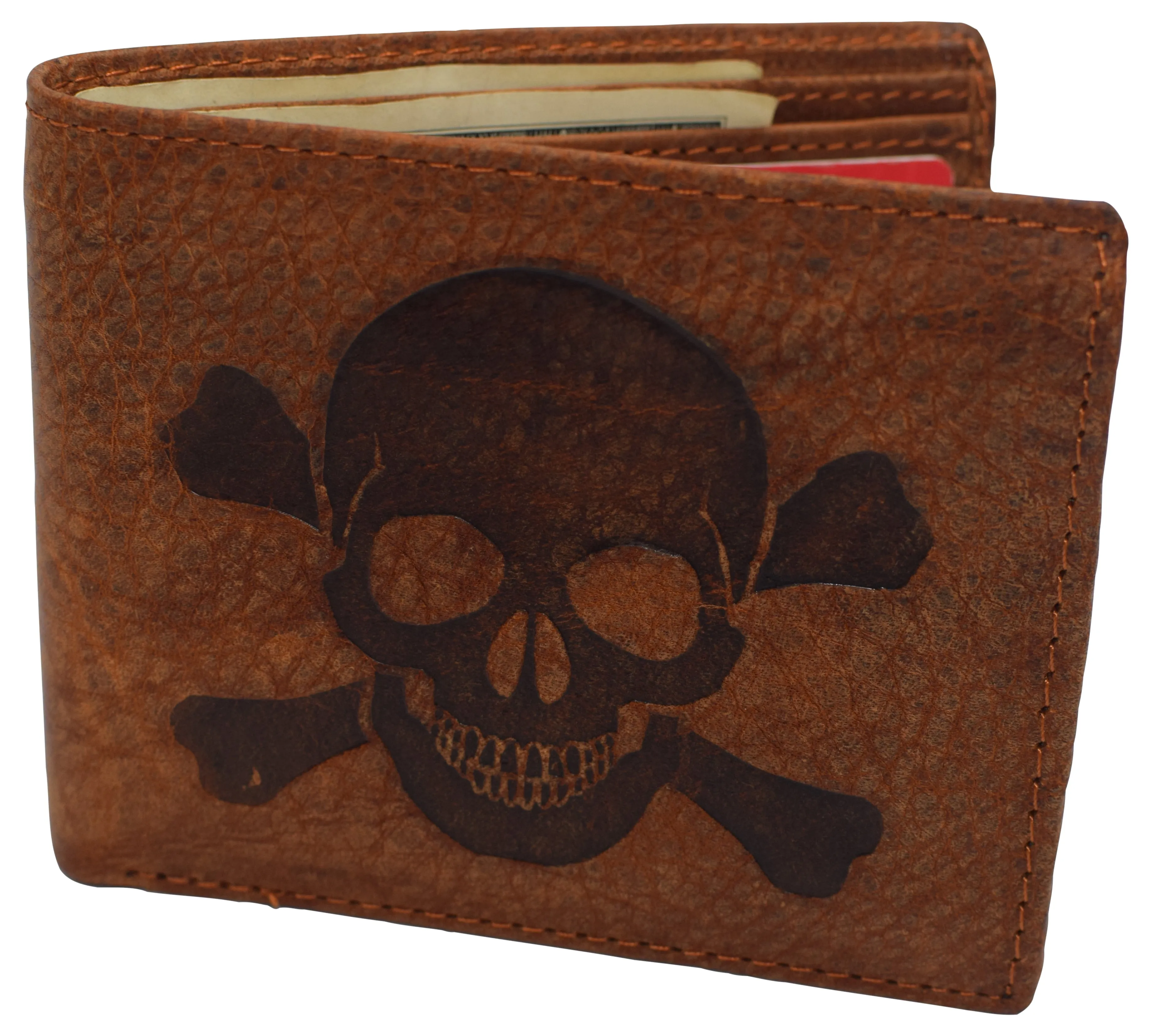 RFID53NUTN Real Genuine Leather RFID Blocking Wallets Mens Wallet Bifold Classic Engraved Logos