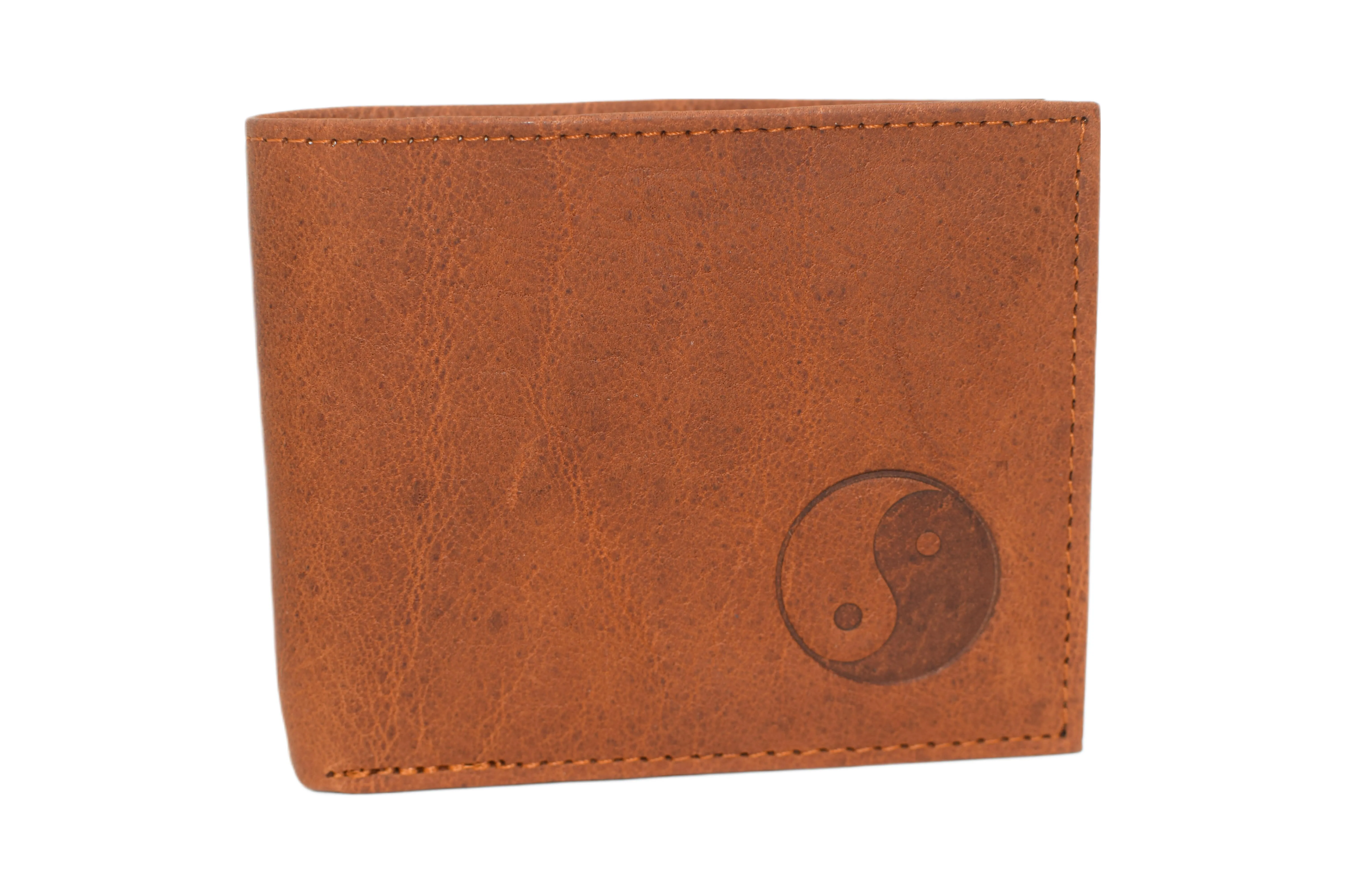 RFID53NUTN Real Genuine Leather RFID Blocking Wallets Mens Wallet Bifold Classic Engraved Logos