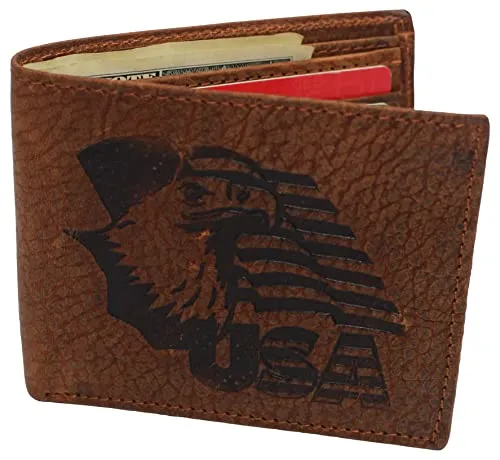 RFID53NUTN Real Genuine Leather RFID Blocking Wallets Mens Wallet Bifold Classic Engraved Logos