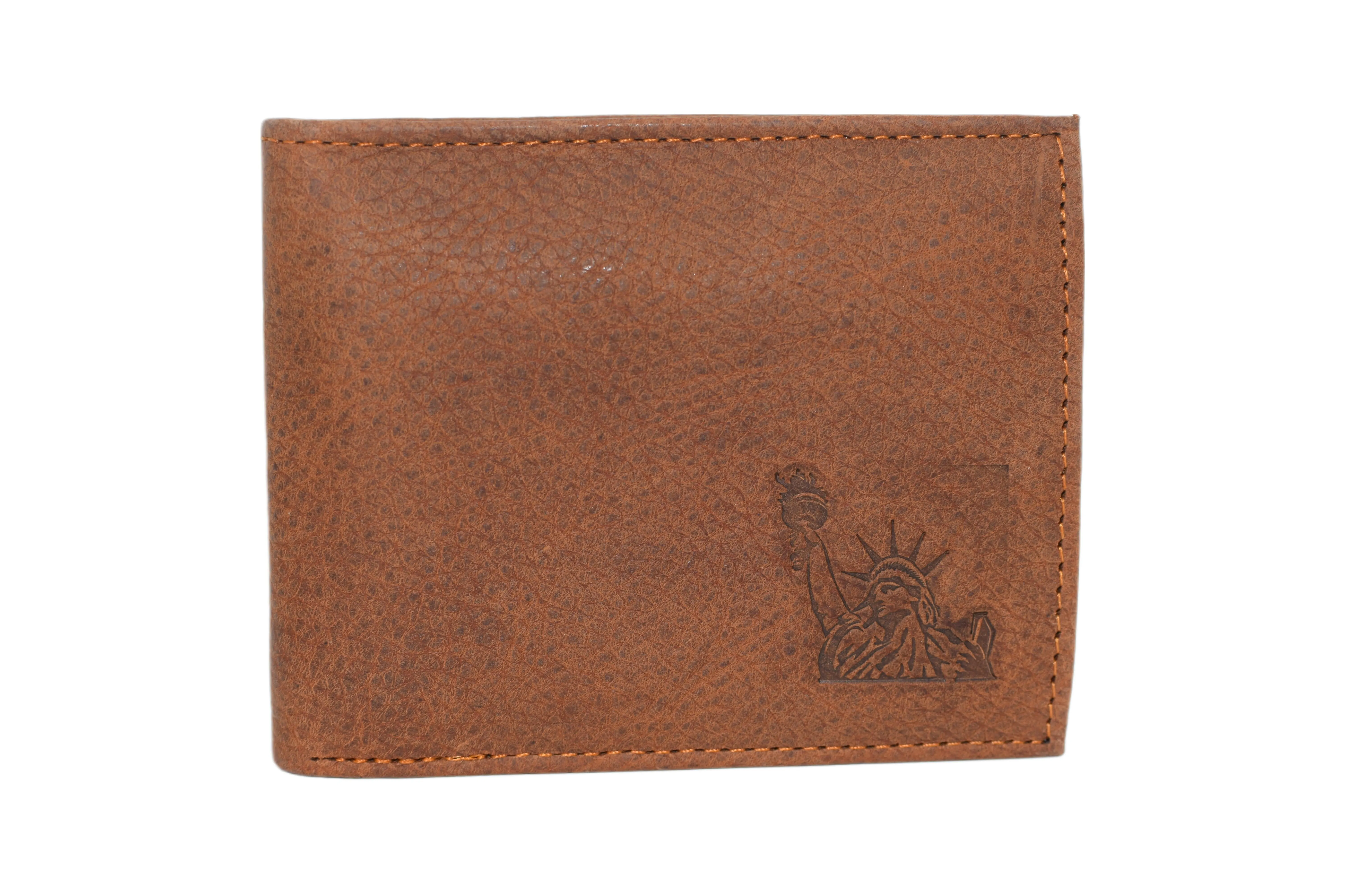 RFID53NUTN Real Genuine Leather RFID Blocking Wallets Mens Wallet Bifold Classic Engraved Logos