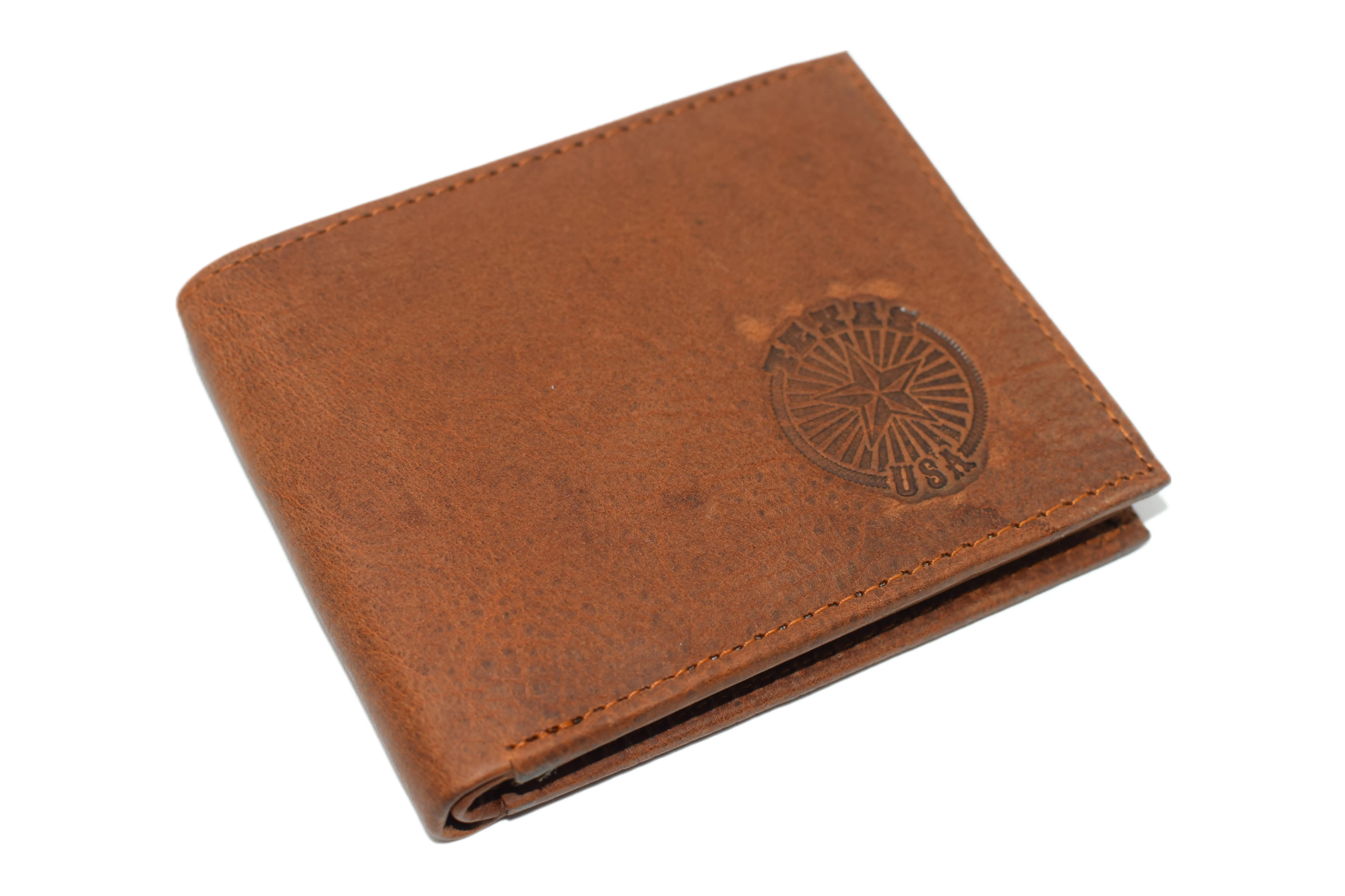 RFID53NUTN Real Genuine Leather RFID Blocking Wallets Mens Wallet Bifold Classic Engraved Logos