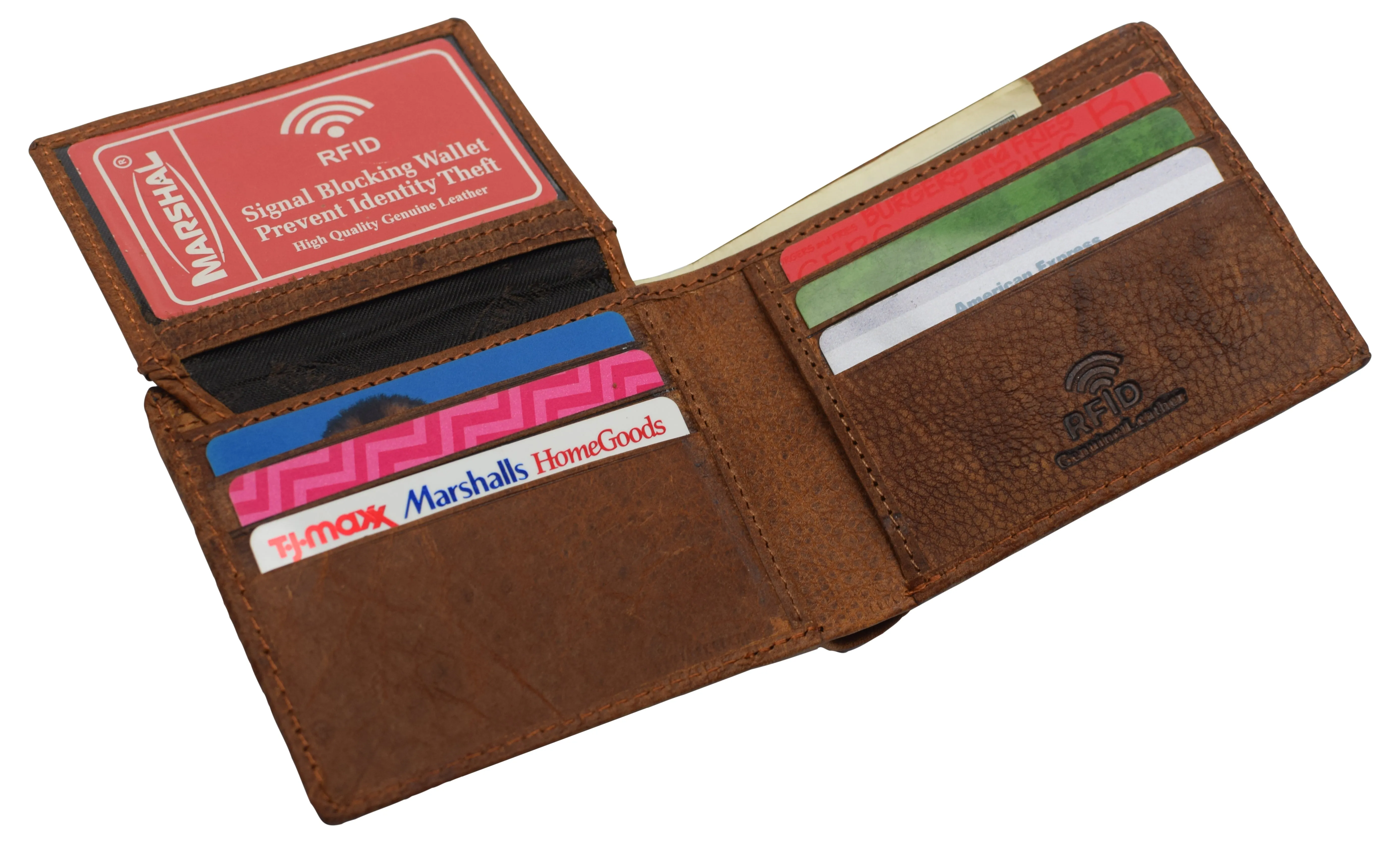 RFID53NUTN Real Genuine Leather RFID Blocking Wallets Mens Wallet Bifold Classic Engraved Logos