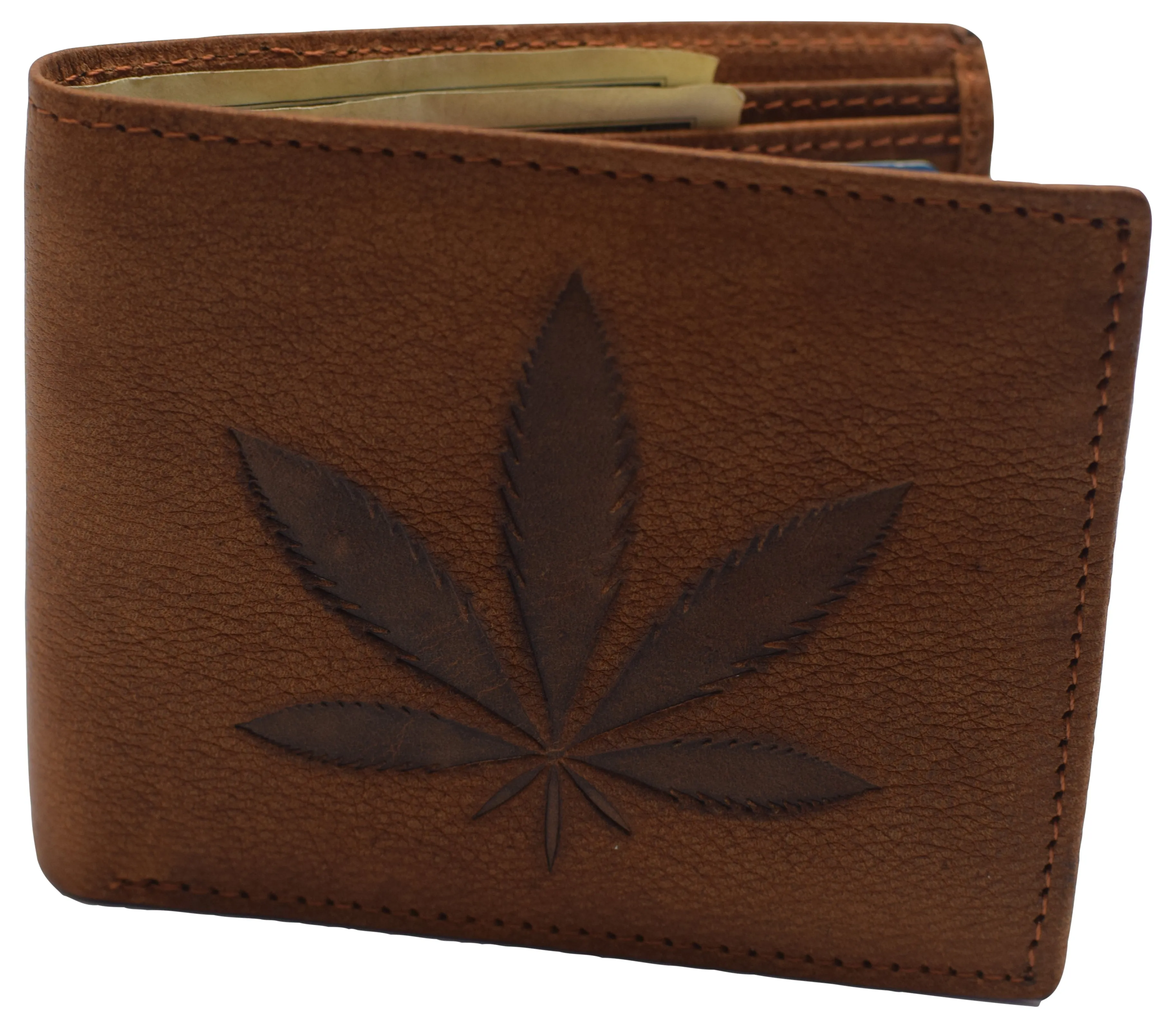 RFID53NUTN Real Genuine Leather RFID Blocking Wallets Mens Wallet Bifold Classic Engraved Logos