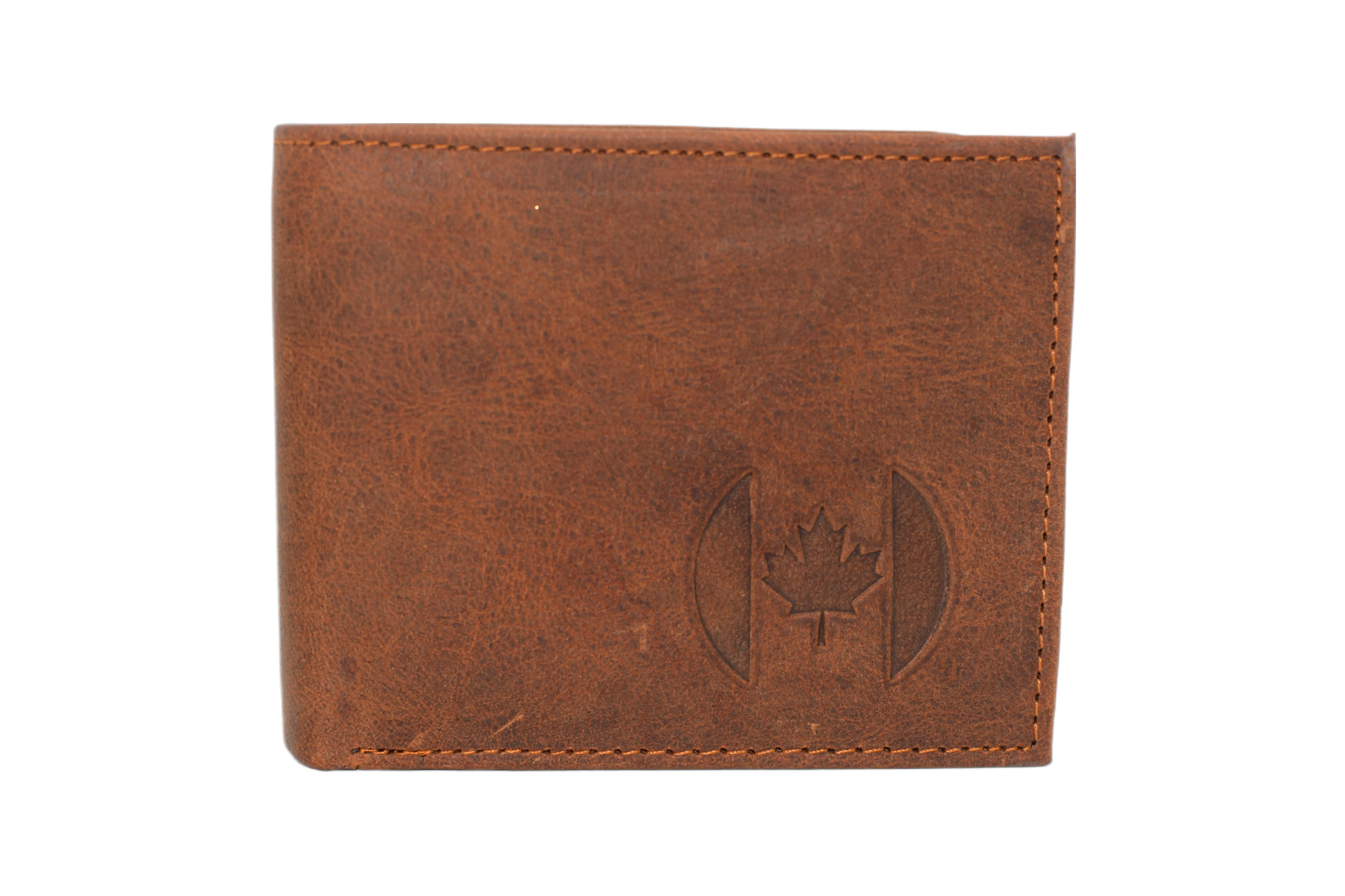RFID53NUTN Real Genuine Leather RFID Blocking Wallets Mens Wallet Bifold Classic Engraved Logos