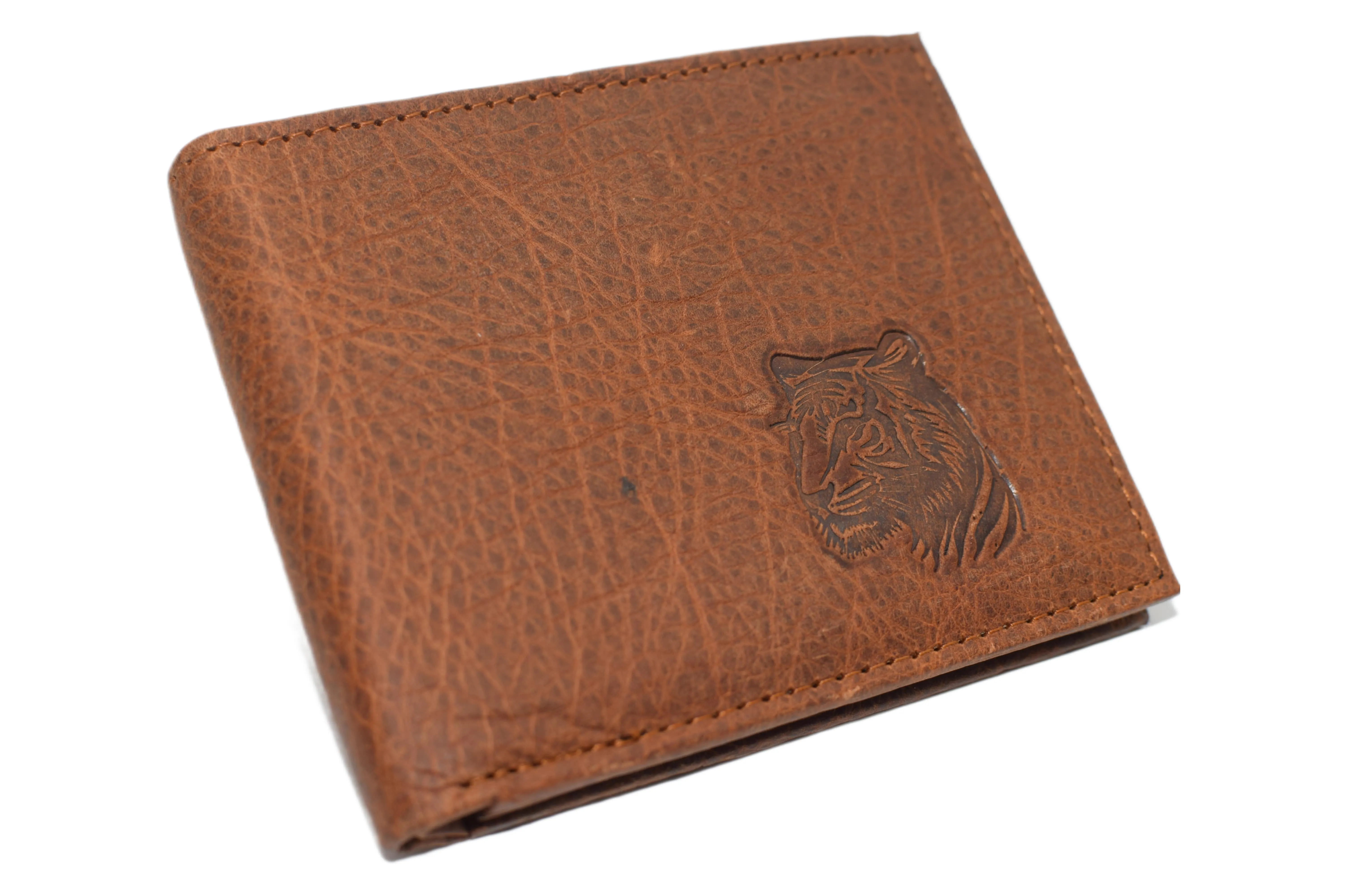 RFID53NUTN Real Genuine Leather RFID Blocking Wallets Mens Wallet Bifold Classic Engraved Logos