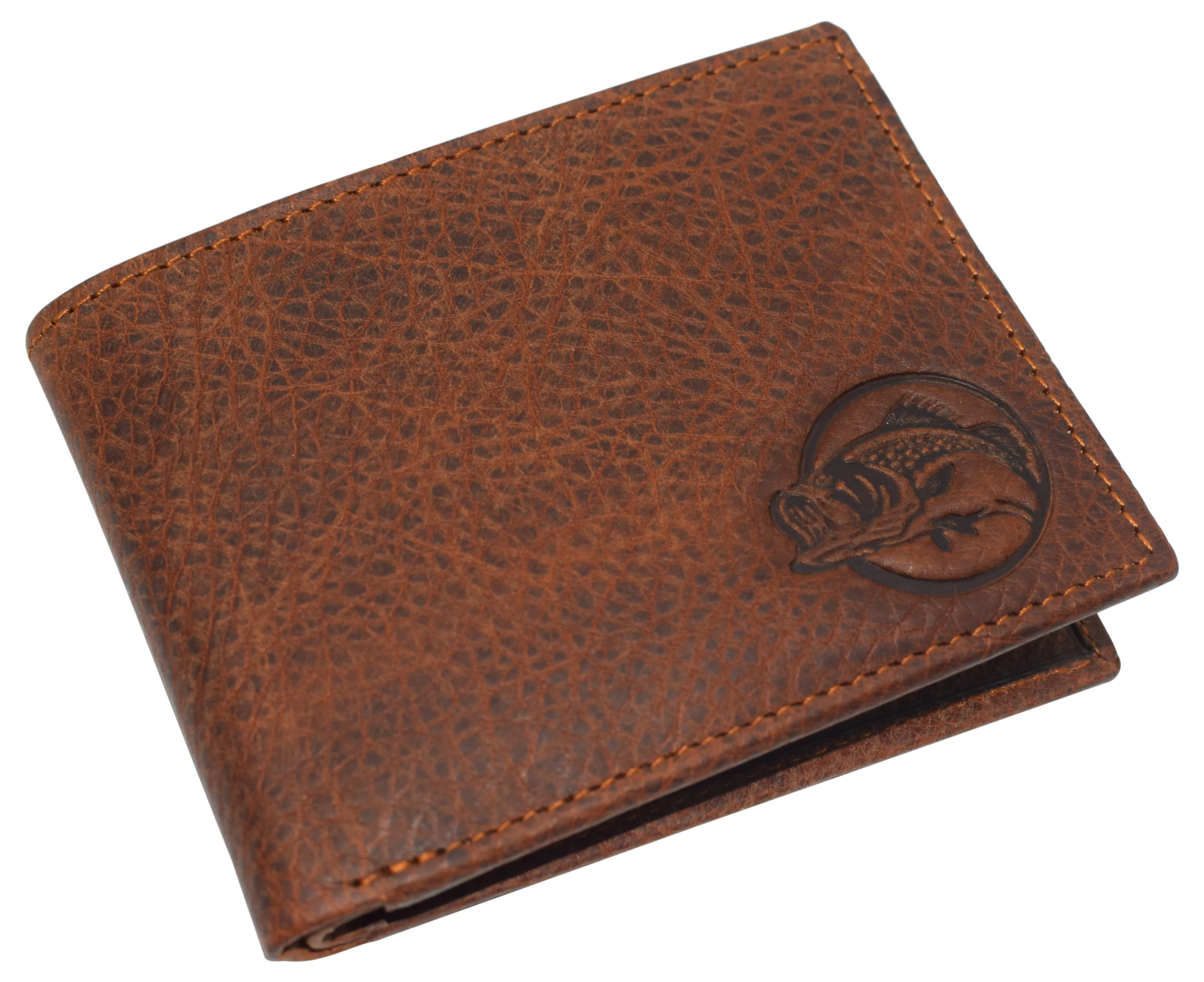 RFID53NUTN Real Genuine Leather RFID Blocking Wallets Mens Wallet Bifold Classic Engraved Logos