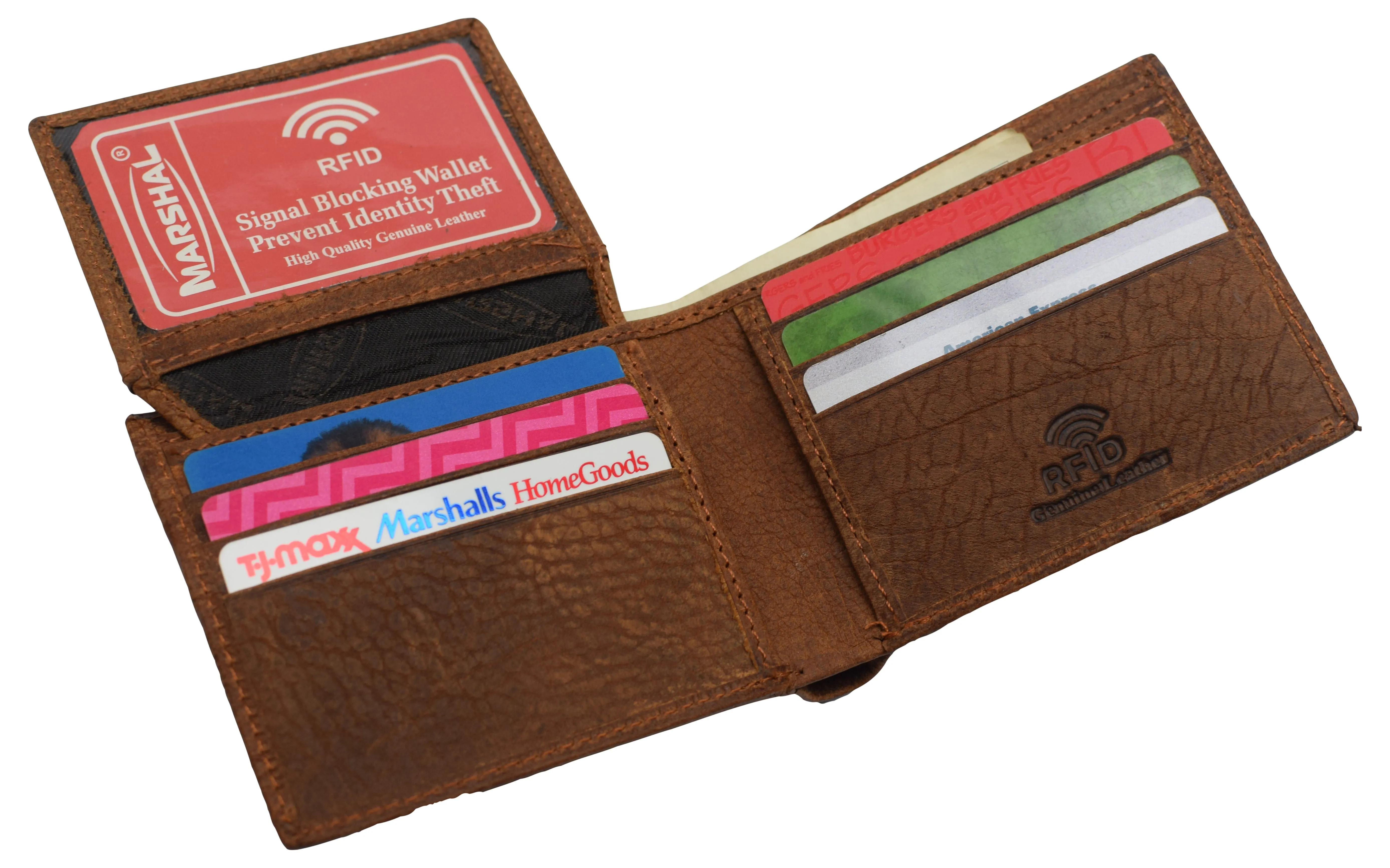 RFID53NUTN Real Genuine Leather RFID Blocking Wallets Mens Wallet Bifold Classic Engraved Logos