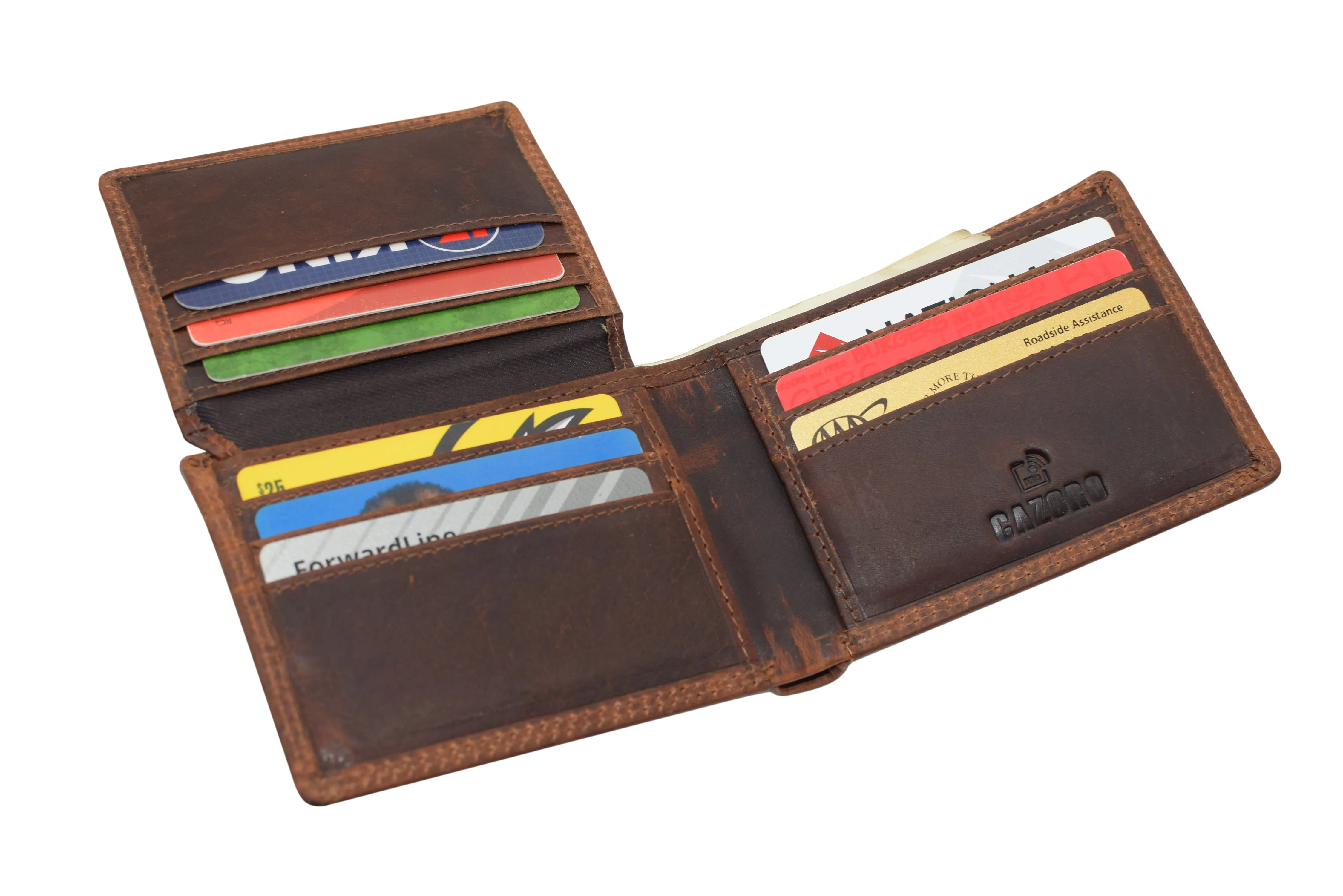 RFID920053RHBD CAZORO Wallet for Mens Vintage Leather RFID Blocking Classic Bifold Wallet for Men Gift Box
