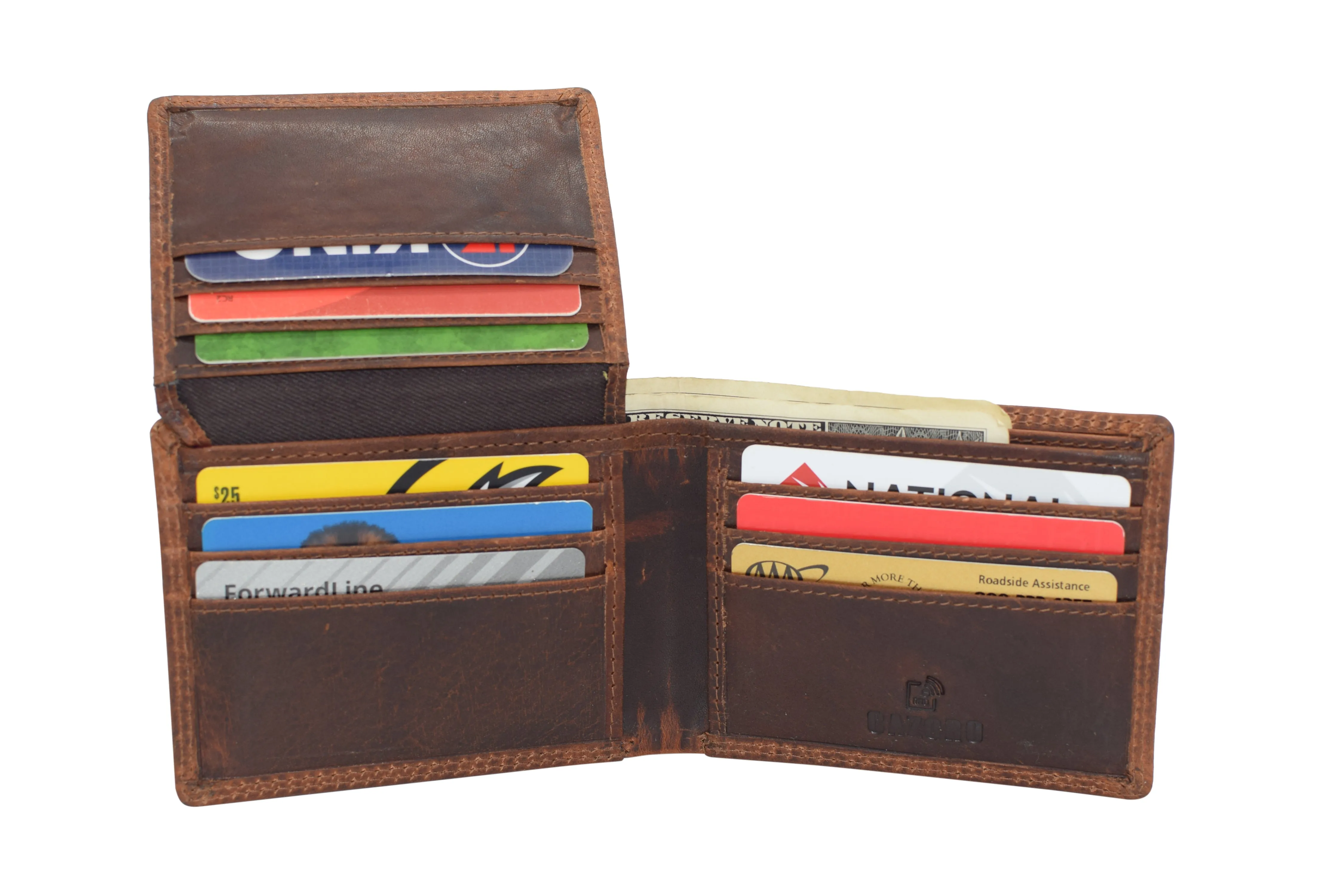 RFID920053RHBD CAZORO Wallet for Mens Vintage Leather RFID Blocking Classic Bifold Wallet for Men Gift Box