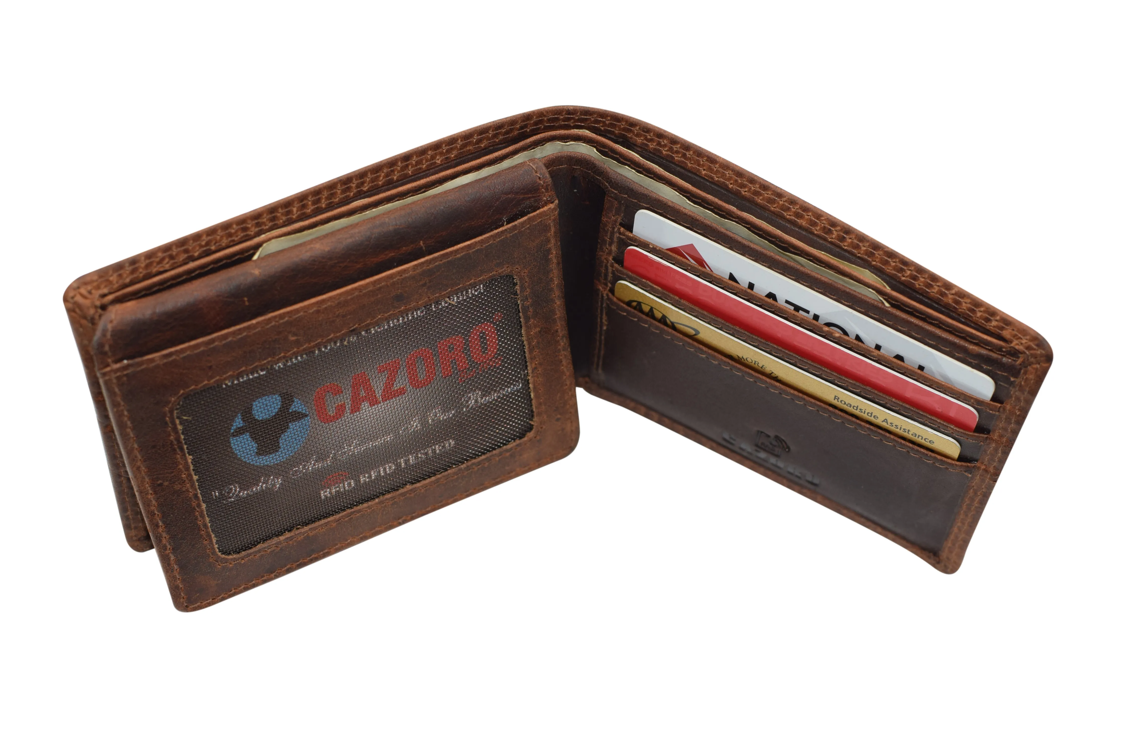RFID920053RHBD CAZORO Wallet for Mens Vintage Leather RFID Blocking Classic Bifold Wallet for Men Gift Box