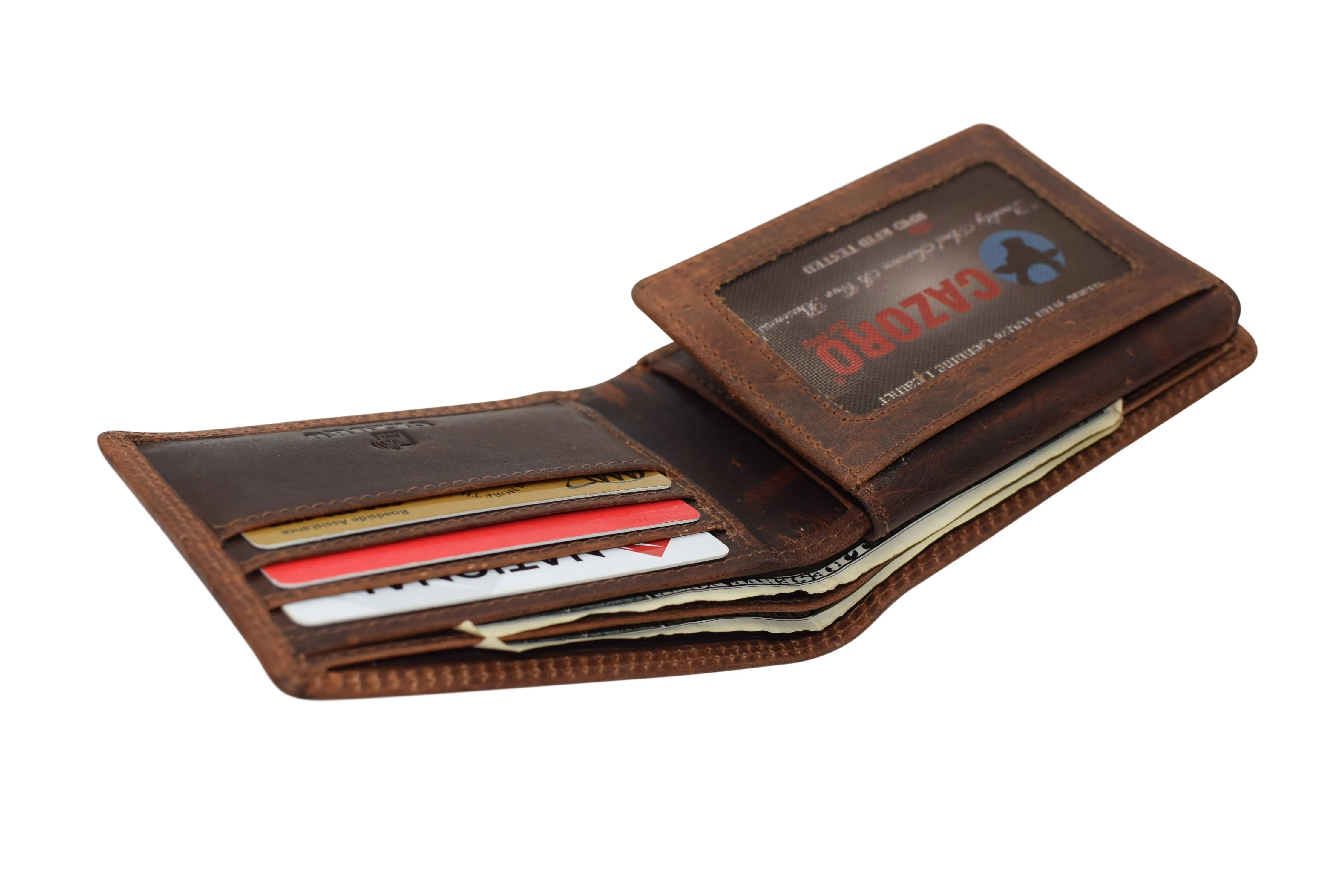 RFID920053RHBD CAZORO Wallet for Mens Vintage Leather RFID Blocking Classic Bifold Wallet for Men Gift Box