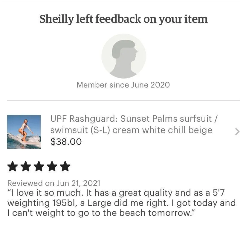 S - XL UPF Rashguard Sunset Palms surfsuit swimsuit cream white chill beige sun-kissed khaki beach pool surf swim women feminine modest