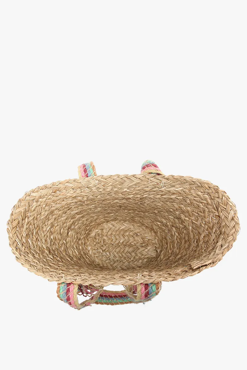 saint barts seagrass rainbow braided handles tote