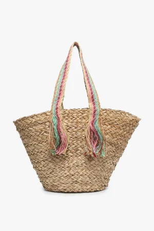 saint barts seagrass rainbow braided handles tote
