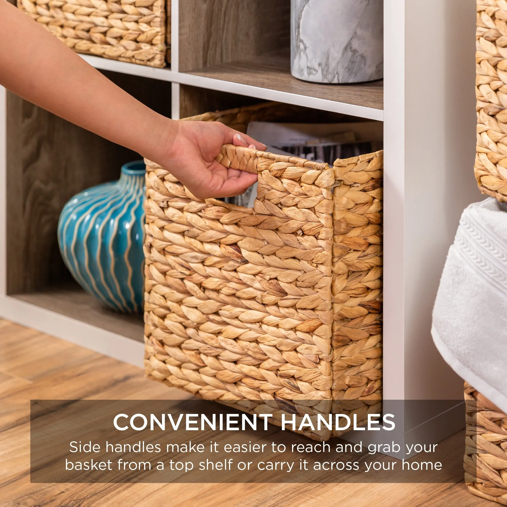 Set of 5 Collapsible Hyacinth Storage Tote Baskets w/ Insert Handles