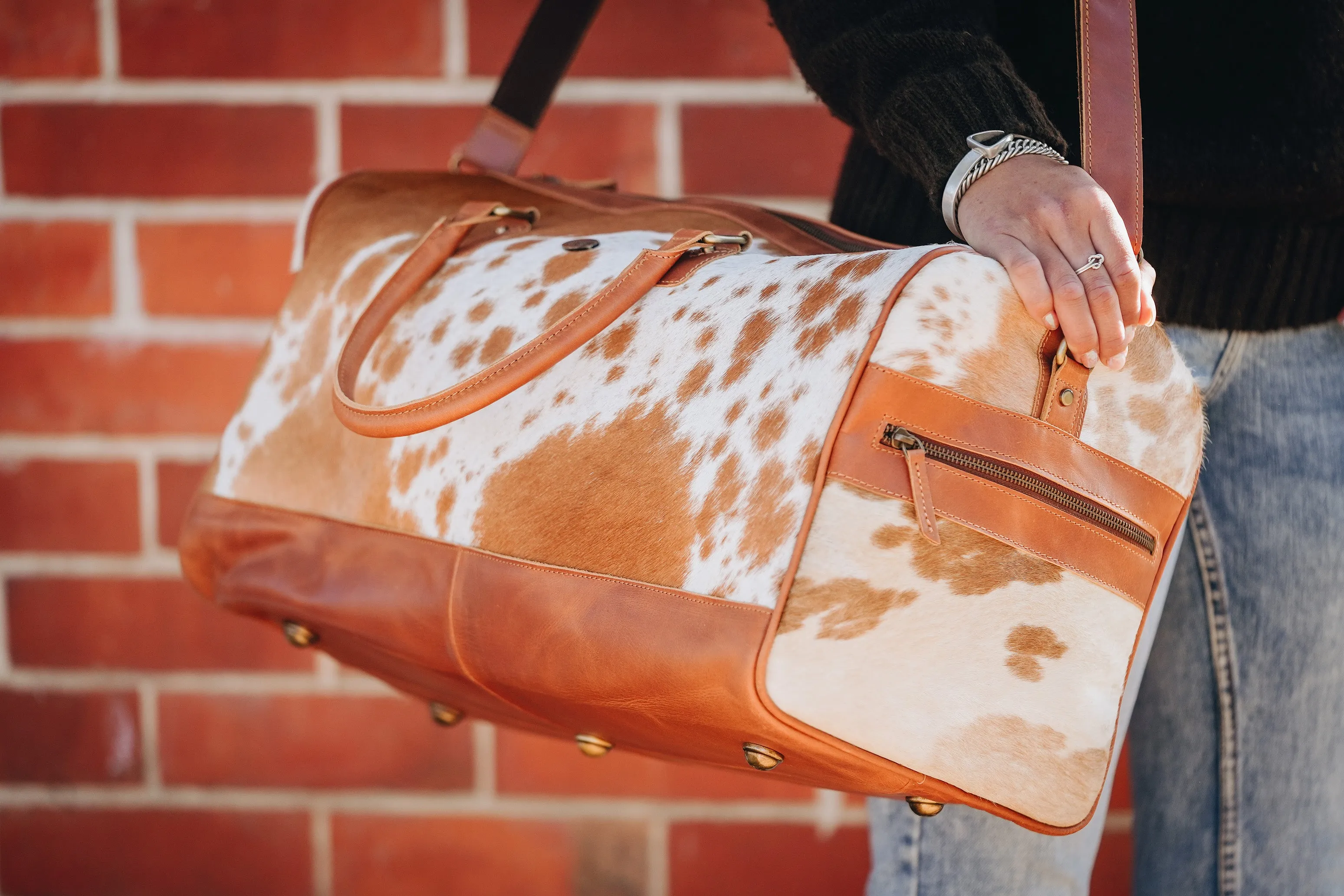 Tan Cowhide Leather Duffel Bag
