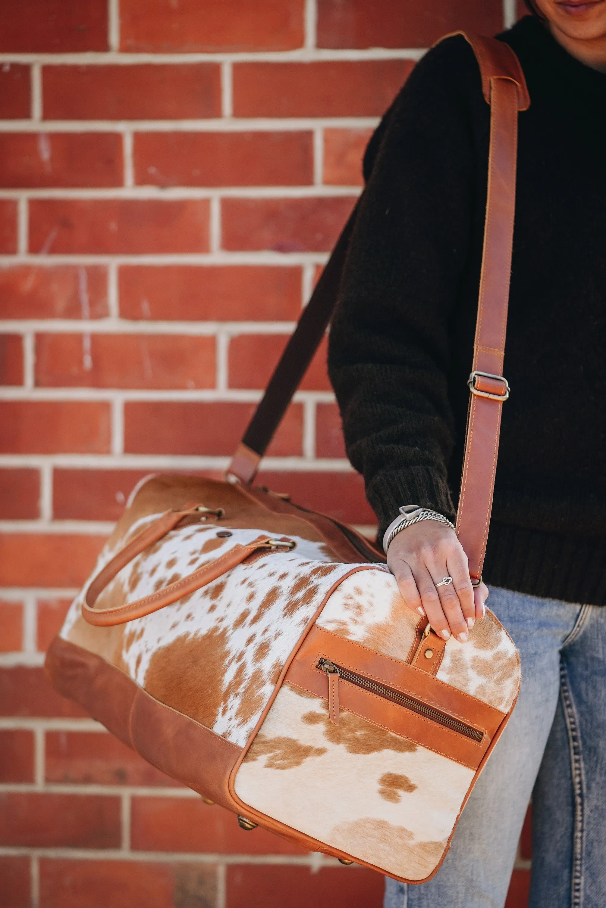 Tan Cowhide Leather Duffel Bag