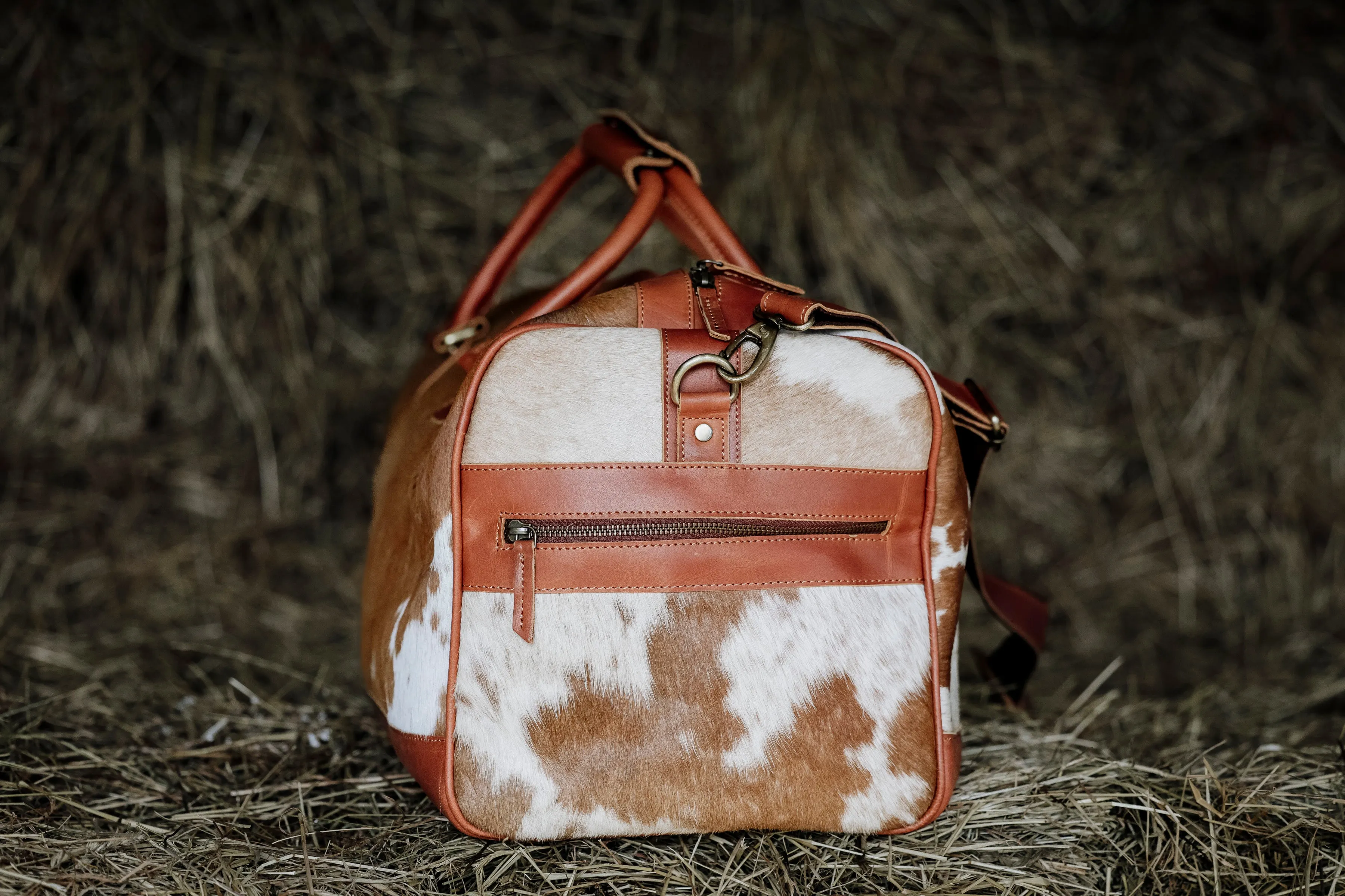 Tan Cowhide Leather Duffel Bag
