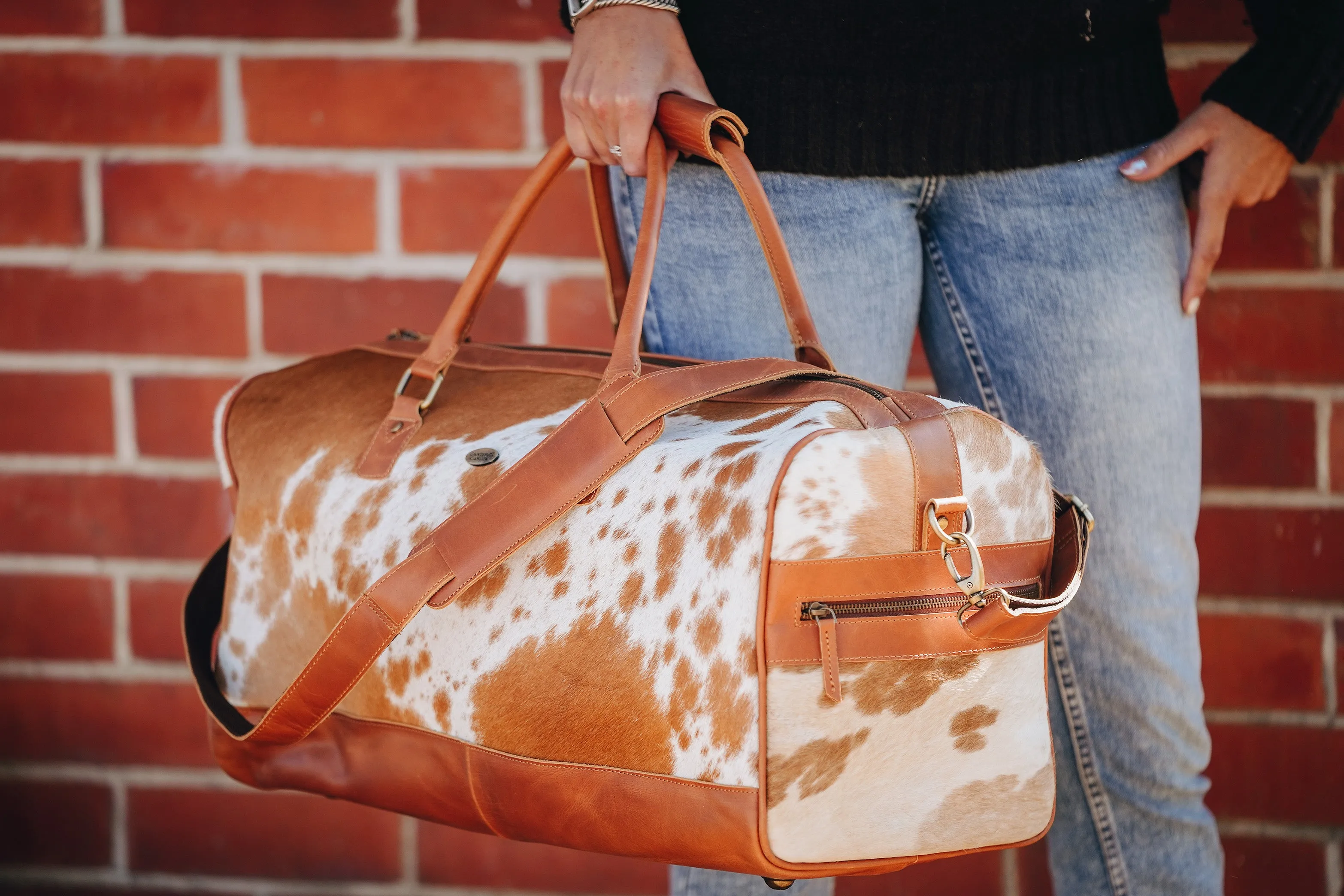 Tan Cowhide Leather Duffel Bag