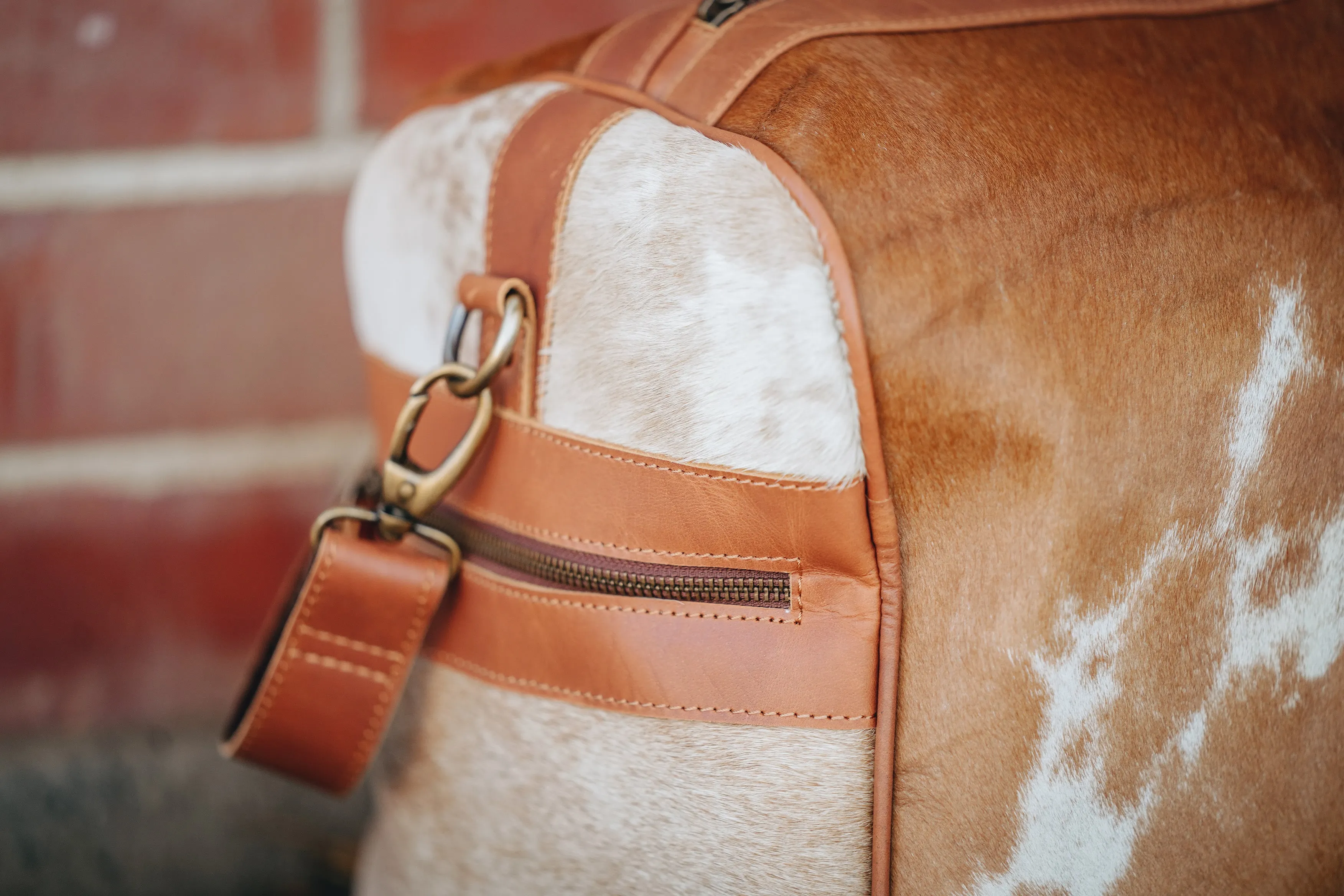 Tan Cowhide Leather Duffel Bag