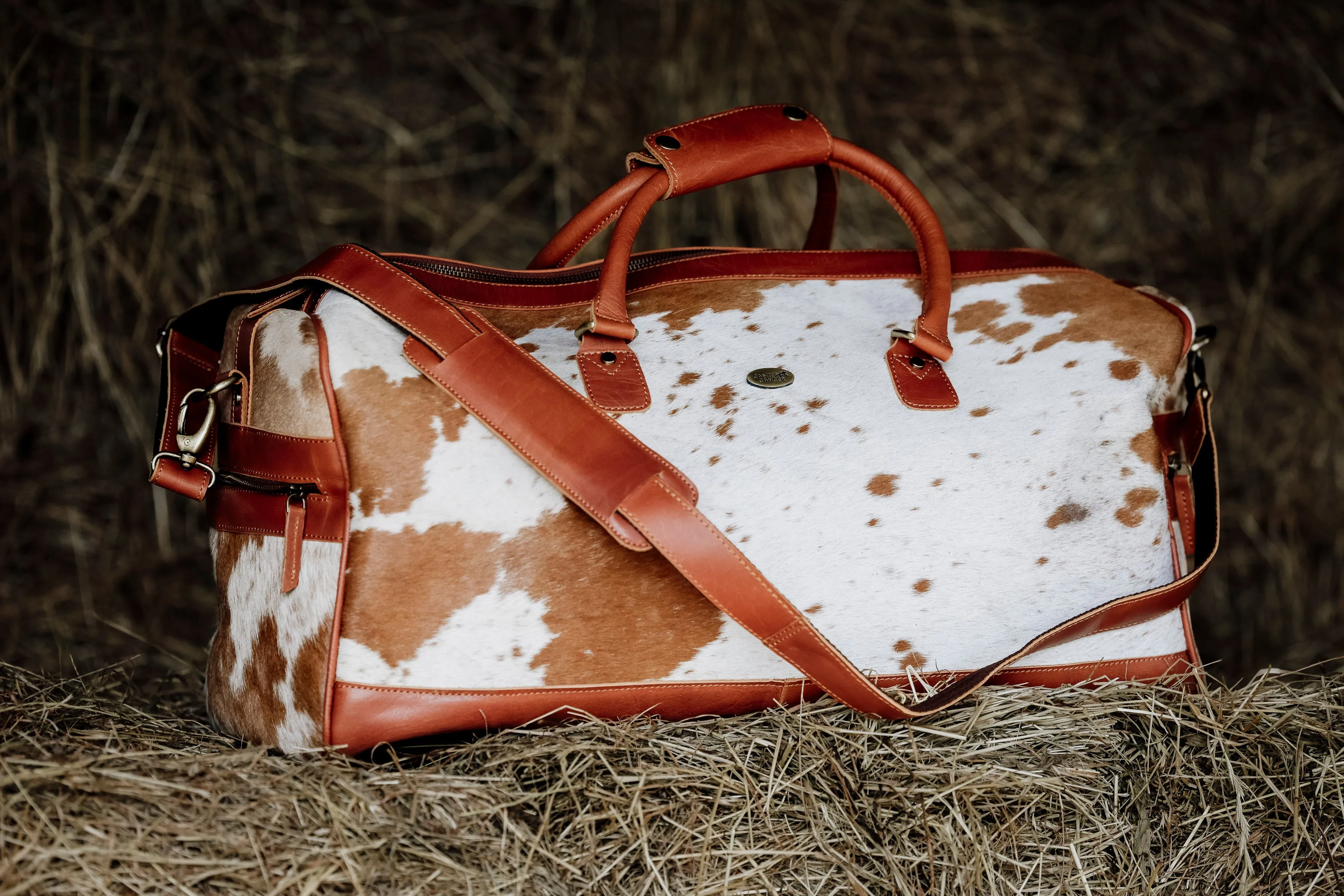 Tan Cowhide Leather Duffel Bag