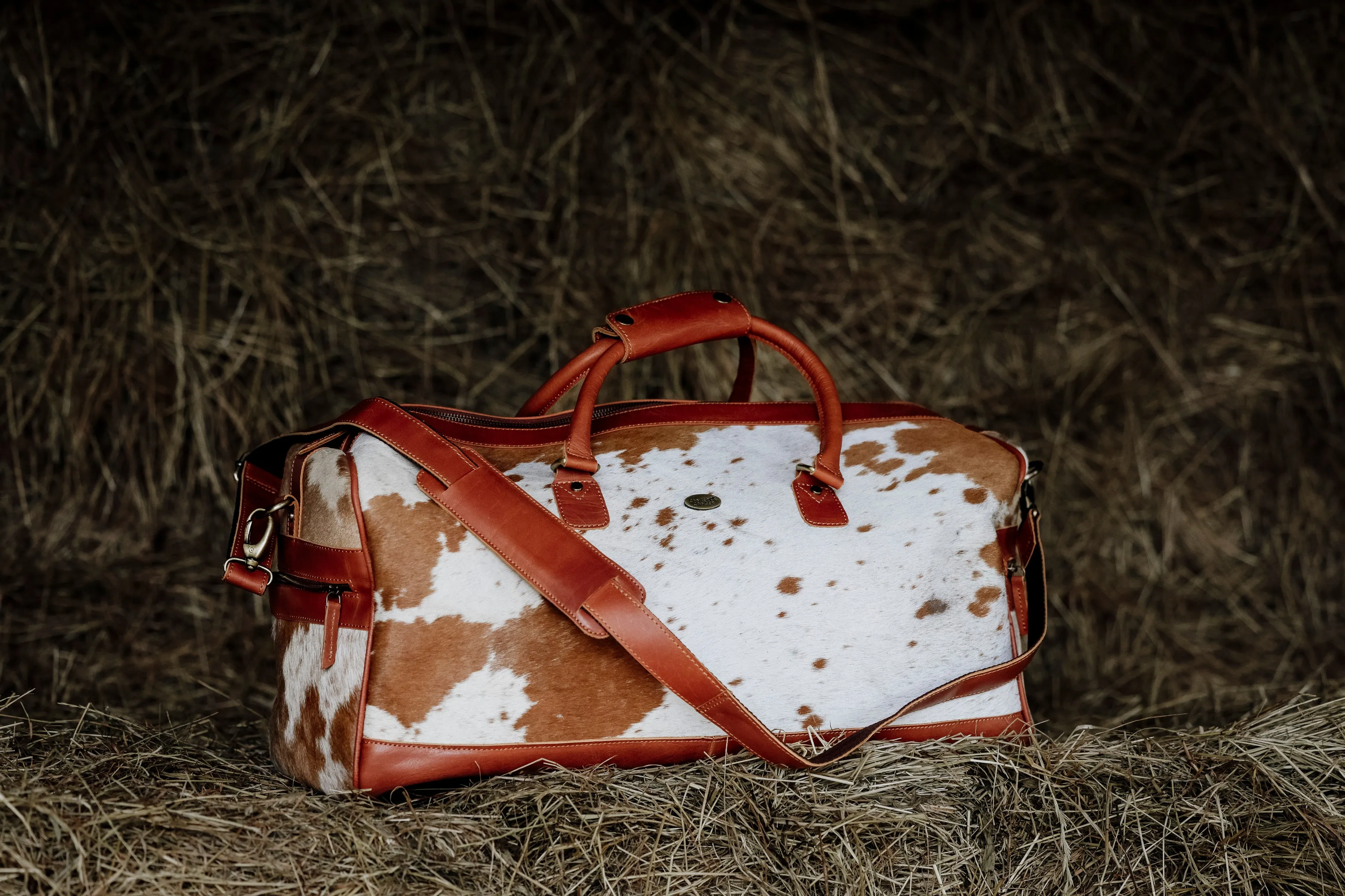 Tan Cowhide Leather Duffel Bag