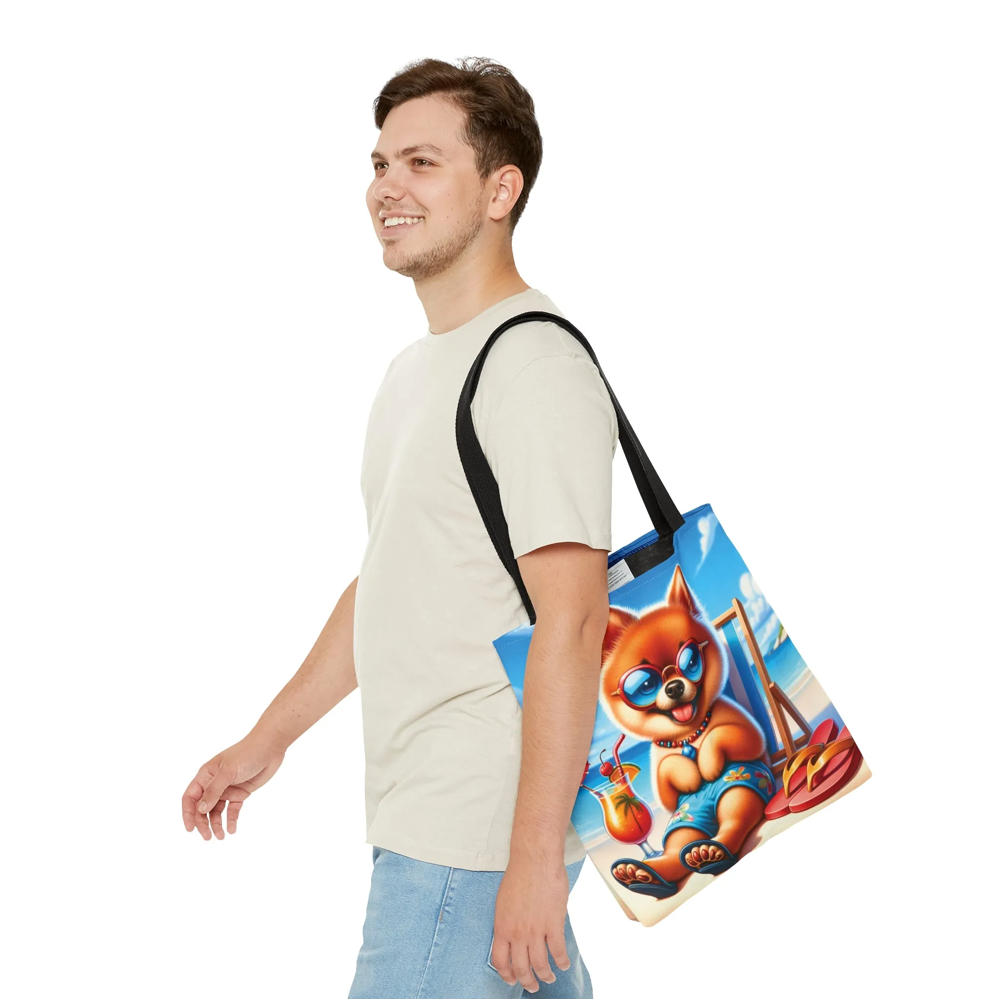 Tote Bag, Dog on Beach, Pomeranian in shorts, Tote bag, awd-1232