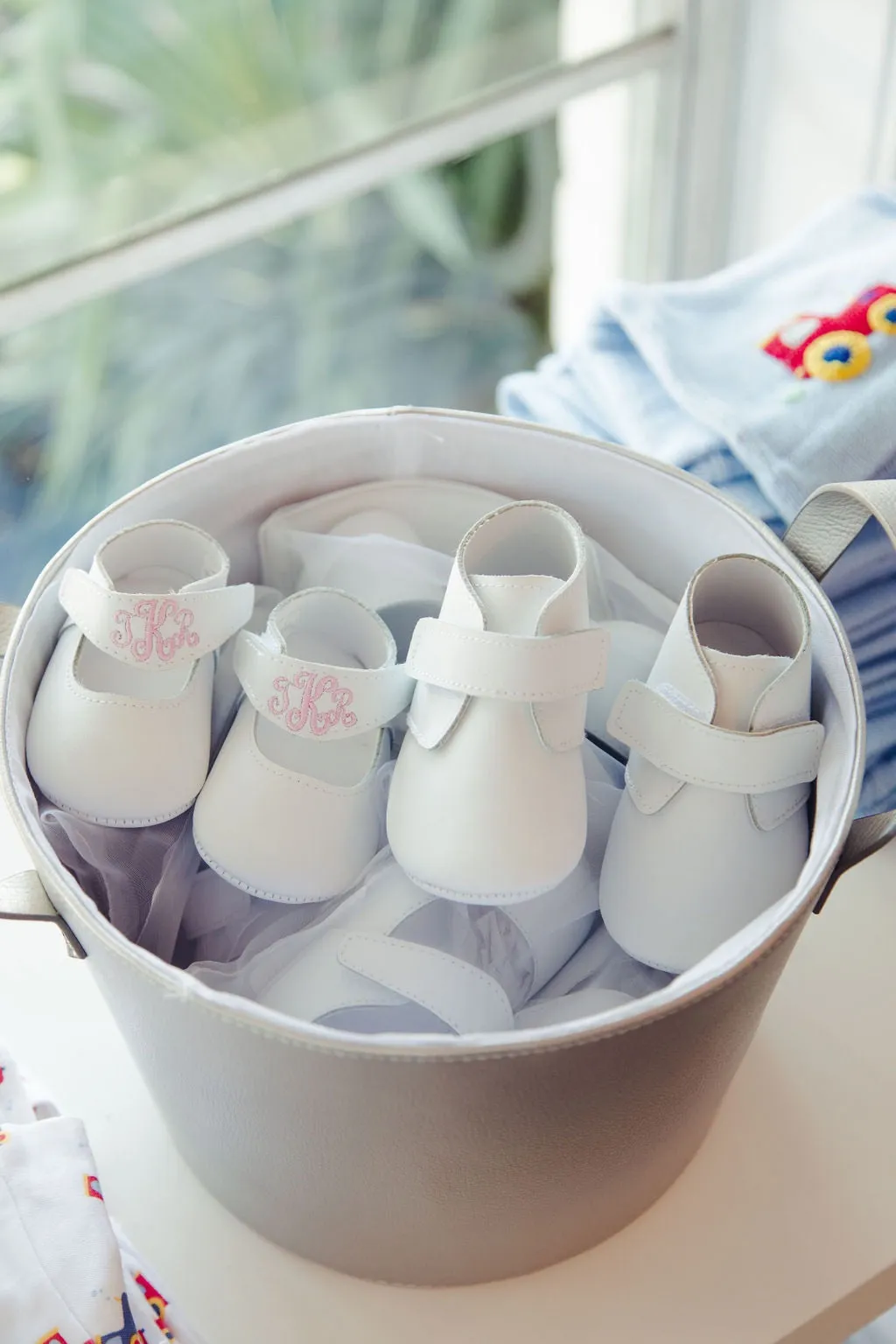 White Leather Monogrammable Shoes