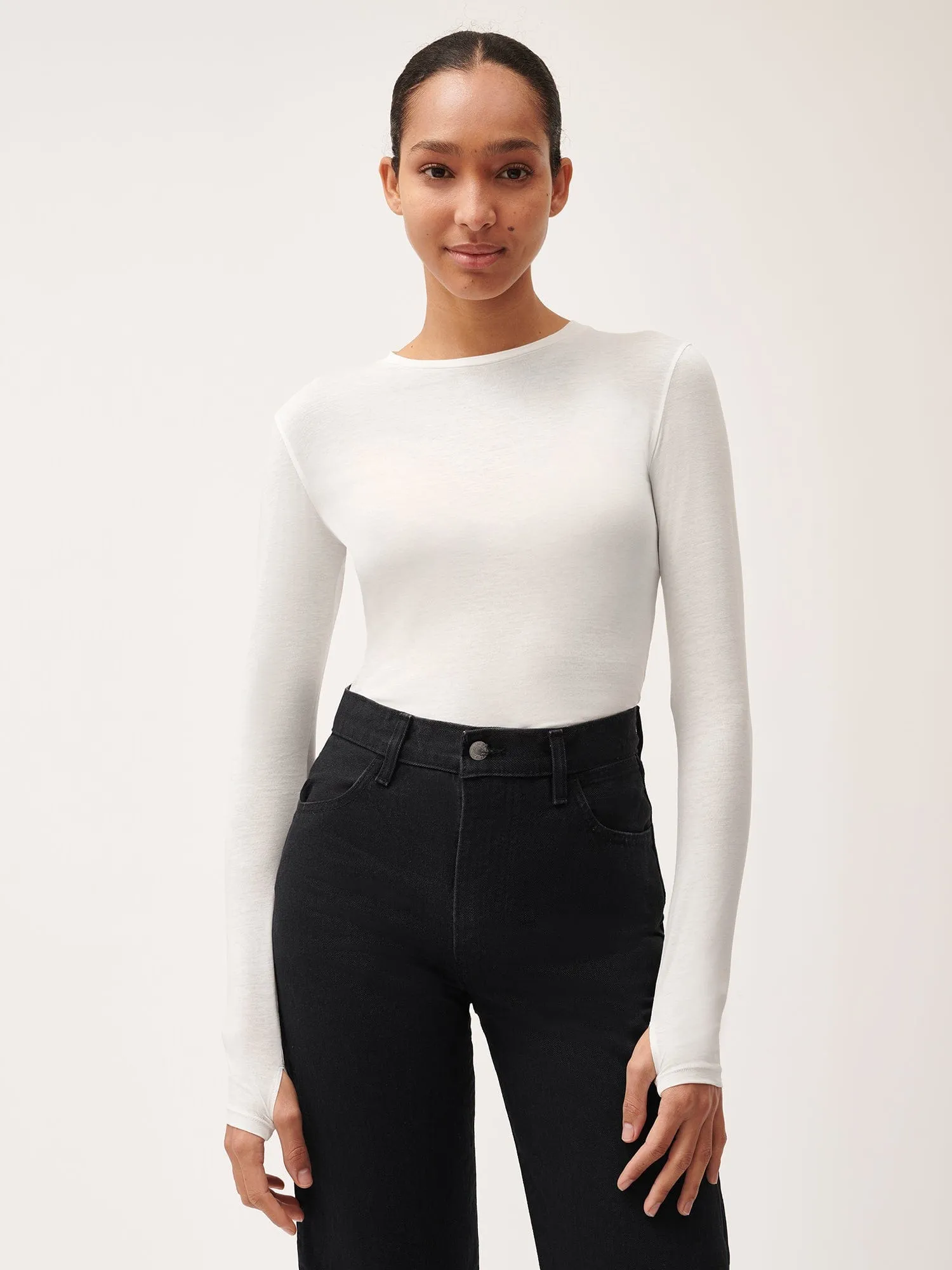 Womens 365 Cotton-Stretch Long-Sleeved Topoff-white