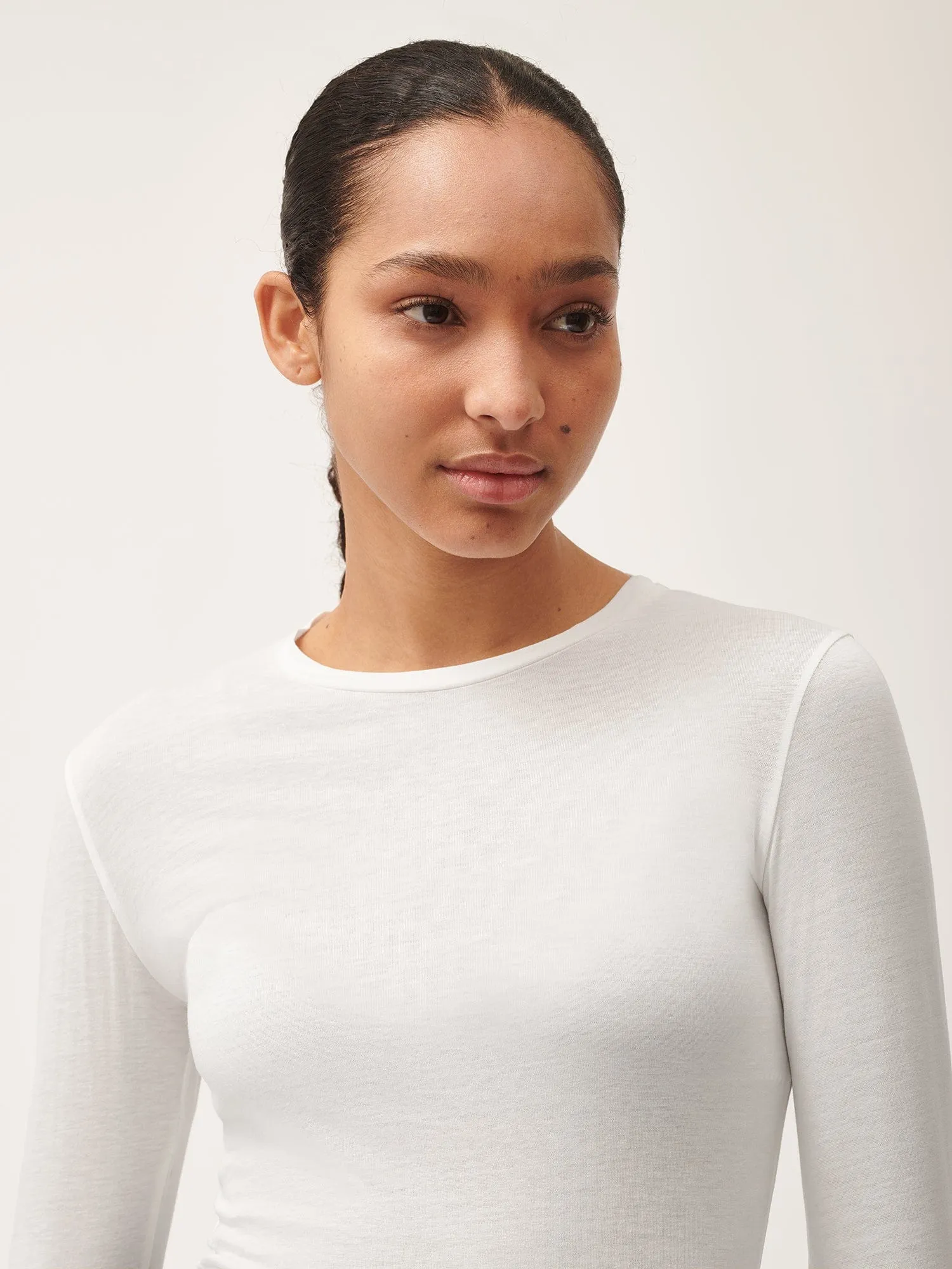 Womens 365 Cotton-Stretch Long-Sleeved Topoff-white