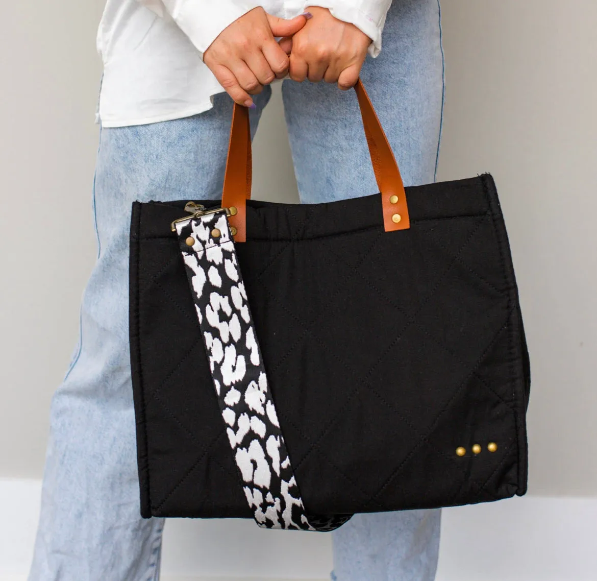 XL Black Canvas Crossbody Tote